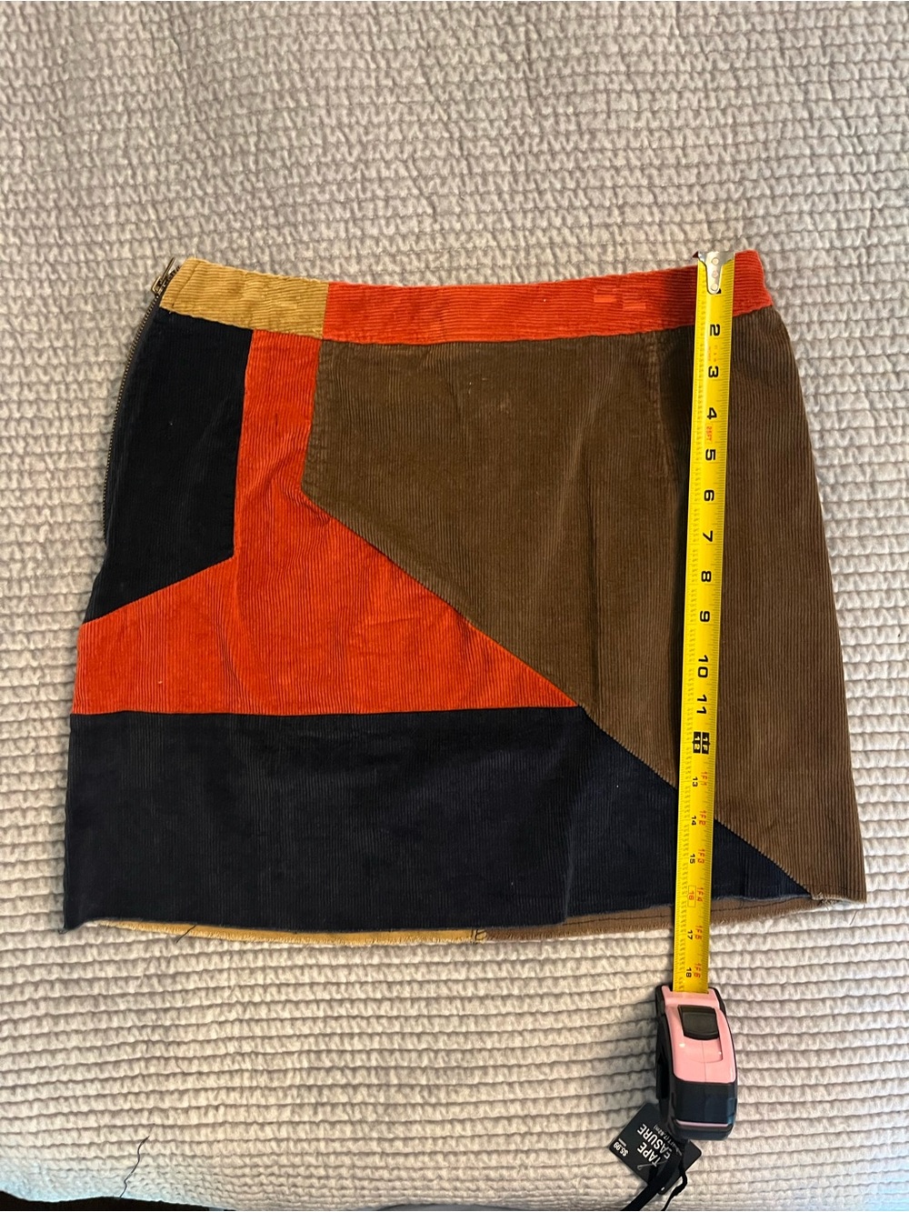 Patchwork Corduroy Mini Skirt in Rust, Brown & Black -